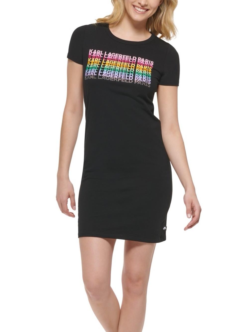 Karl Lagerfeld Paris Black Mini T-shirt Dress with Rainbow Logo